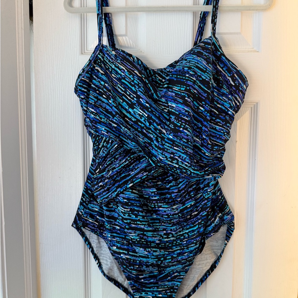 Slimming Dreamsuit Blue Patterned Women's One Piece Swimsuit